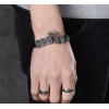 Black Leather Stainless Steel biker skeleton Bracelet