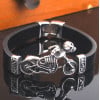 Black Leather Stainless Steel Moto Bracelet