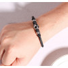 Men's Black Leather Cord Stainless Steel Football Bracelet