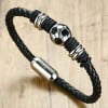 Men's Black Leather Cord Stainless Steel Football Bracelet