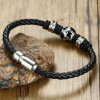 Men's Black Leather Cord Stainless Steel Football Bracelet