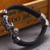 Black Leather Stainless Steel biker skeleton Bracelet