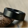Black Ceramic Brushed Center Bevelled Edge Band Ring For Men And Women