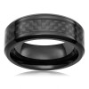 High Polished Black Ceramic Carbon Fiber Inlay Wedding Band Ring