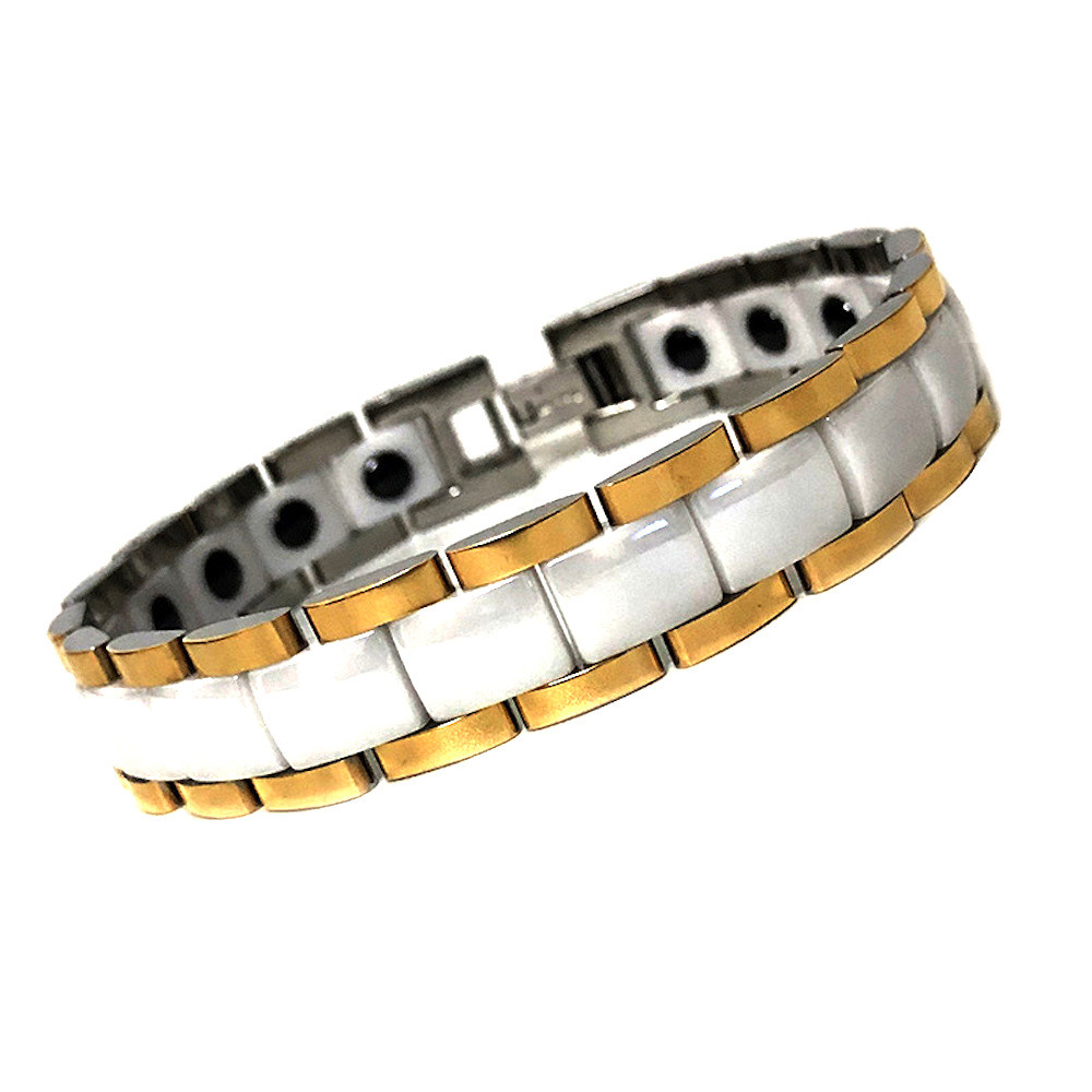 Schwarzes Herrenarmband aus Keramik mit vergoldeter magnetischer Kette