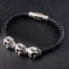 Men's Leather Bracelet Skull Magnetic Stainless Steel Clasp