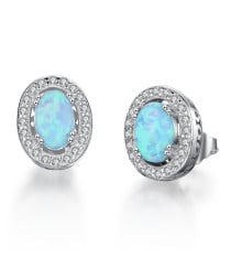 Rhodium Plated Sterling Silver Opal Zirconia Inlay Earrings