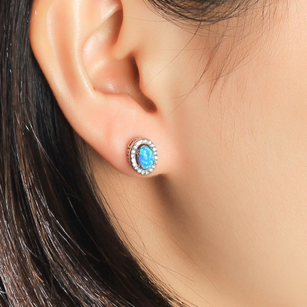 Herren-Ohrstecker aus Silber mit Opal-Zirkonium-Stein