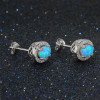 Rhodium Plated Sterling Silver Opal Zirconia Inlay Earrings