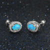 Rhodium Plated Sterling Silver Opal Zirconia Inlay Earrings