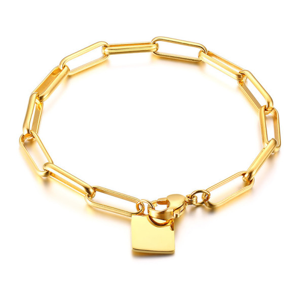 Bracelet femme acier chaine plaque or personnalisable