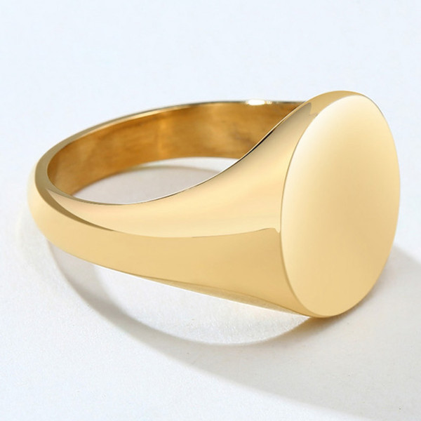 Men's Stainless Steel Gold Plated Custom Engraving Signet Ring
