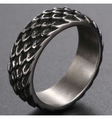 Men's ring with snake scale ring, oxidized finish