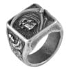 Knight's ring for men, steel skull and sickle