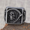 Knight's ring for men, steel skull and sickle