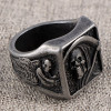 Knight's ring for men, steel skull and sickle