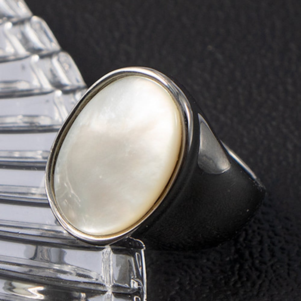 Bague en argent massif 925 et Nacre abalone T 56 bijou vert - Achat