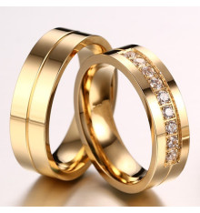 Stainless Steel couple ring gold plate zirconium customizable engraving