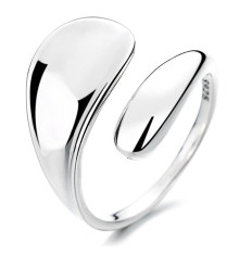 Polished teardrop silver open ring
