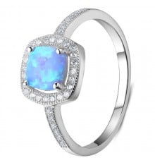 Rhodium Plated Sterling Silver Opal ZIrconia Inlay Ring