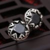 Men's Sterling Silver Black Onyx Stone Earrings