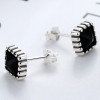Square stud earrings for men, women, silver, black zirconium