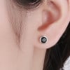 Silver round stud earrings for men and women with black zirconium