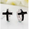 Men's Sterling Silver Black Cross Earrings