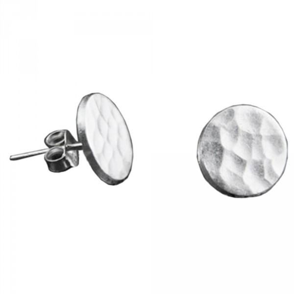 hammered round silver stud earrings, gift for men and women webid2203