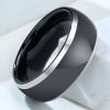 8mm Bague homme anneau dome tungstene bords argentes