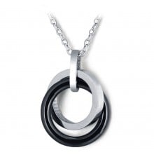 Pendentif Collier double anneau Ceramique noir acier