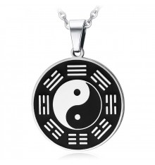 Pendentif homme tai-chi yin yang harmonie acier