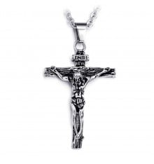 Men's Christ Cross Crucifix Stainless Steel Pendant Necklace
