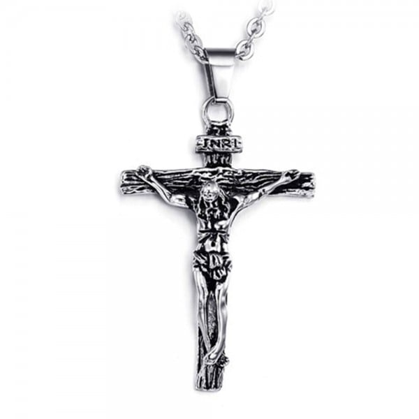 Men's Christ Cross Crucifix Stainless Steel Pendant Necklace