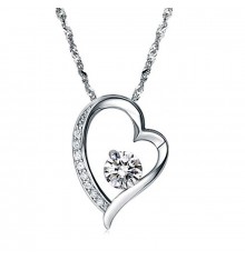 Polished Heart Sterling Silver Cubic Zirconia Inlay Pendant Necklace
