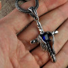 Men's Sterling Silver Cross with Wings Zirconia Inlay Pendant