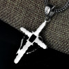 Men's Sterling Silver Cross with Wings Zirconia Inlay Pendant