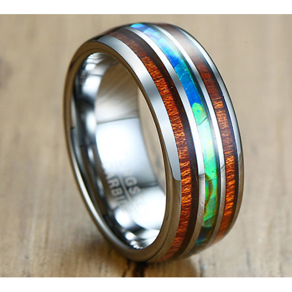 Men's High Polished Hammered Tungsten Custom Engraved Band RIng
