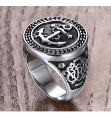 Men's steel knight ring, Celtic viking marine anchor