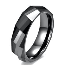 Faceted black ceramic ring for men and women