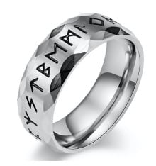 Bague blanc anneau acier runes viking