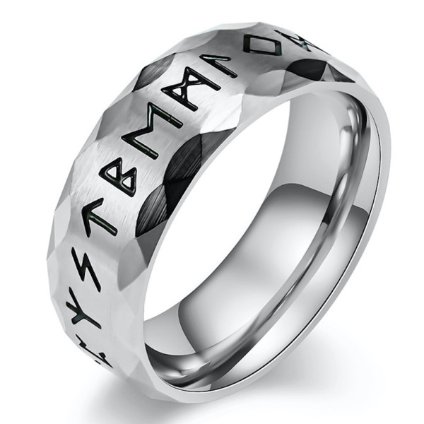 Men's ring with viking runes steel ring