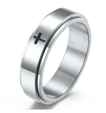 Men's ring rotating anti-stress steel cross ring