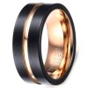 Men's Black Brushed Edges Gold Plated Grooved Band Ring