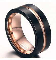 Personalized men's ring tungsten brush groove black gold plate
