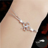 Women's Sterling Silver Clover Chain Rhodium Plated Bracelet