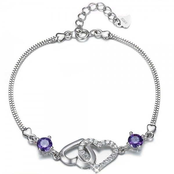 Women's Heart Sterling Silver Cubic Zirconia Inlay Bracelet