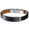 Men's Stainless Steel Black Leather ID Custom Bracelet