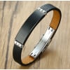 Men's Stainless Steel Black Leather ID Custom Bracelet
