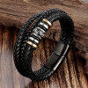 Men's Black Braided Leather Celtic Steel Bracelet
